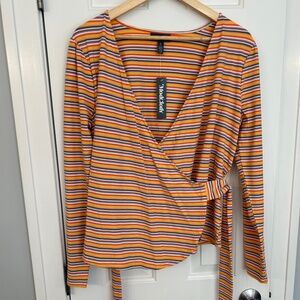 Modcloth multicolor stripe wrap top, NTW, never worn, size L